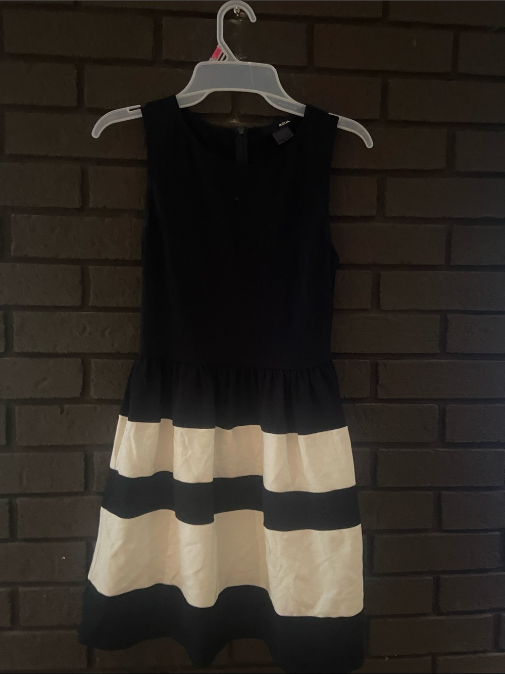 Aqua Black and White Striped Peplum Dress